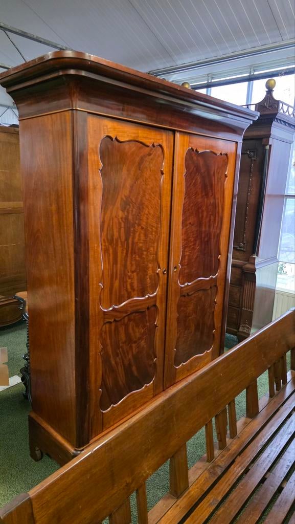 Antieke Hollandse Mahonie Biedermeier Linnenkast