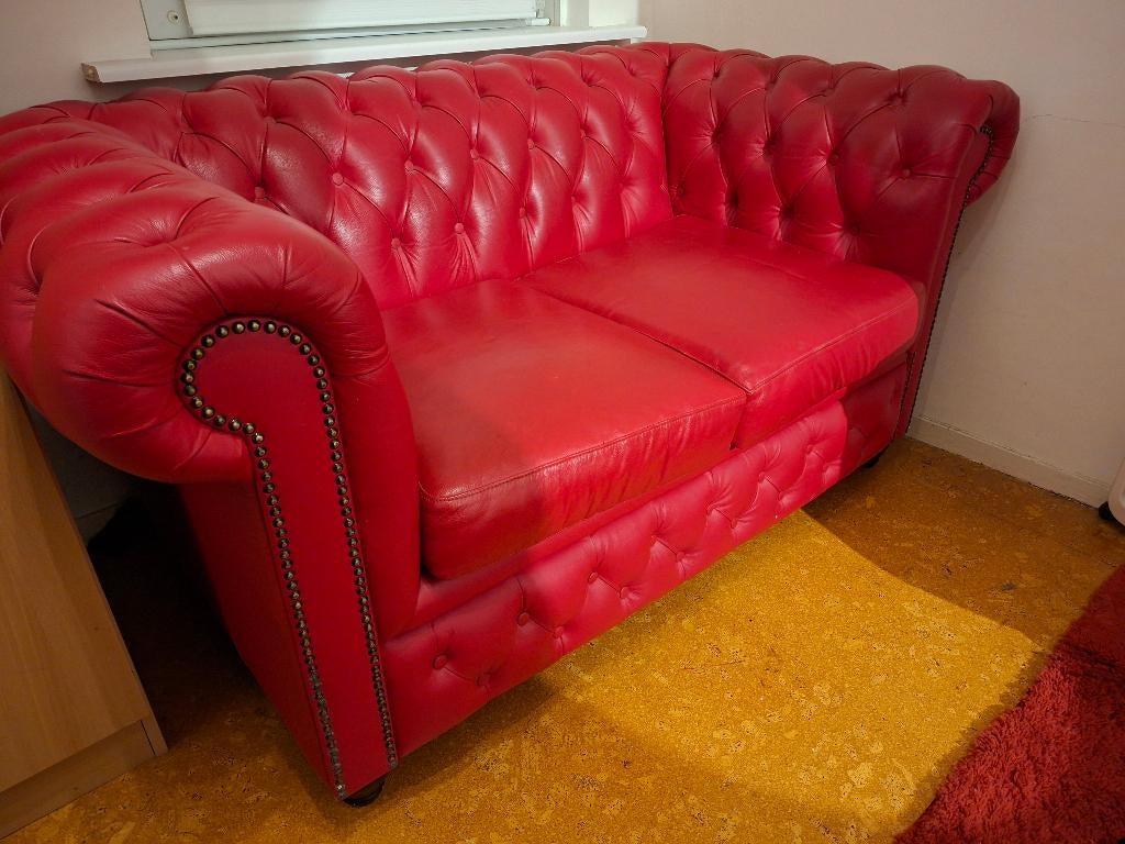 Chesterfield bankstel 2 personen design rood, Ophalen, Gebruikt, Klassiek, 150 tot 200 cm