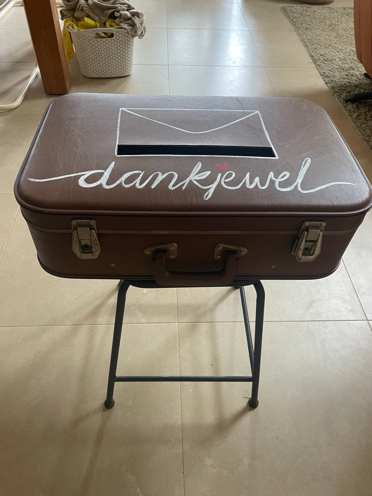 Vintage koffer 'dankjewel' brievenbus voor evenementen, Ophalen of Verzenden, Gebruikt