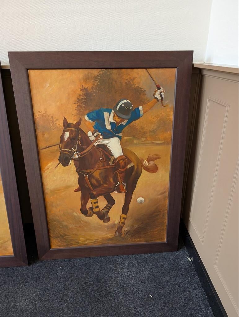 5 unieke polopaarden schilderijen 100x135cm, Antiek en Kunst, Ophalen