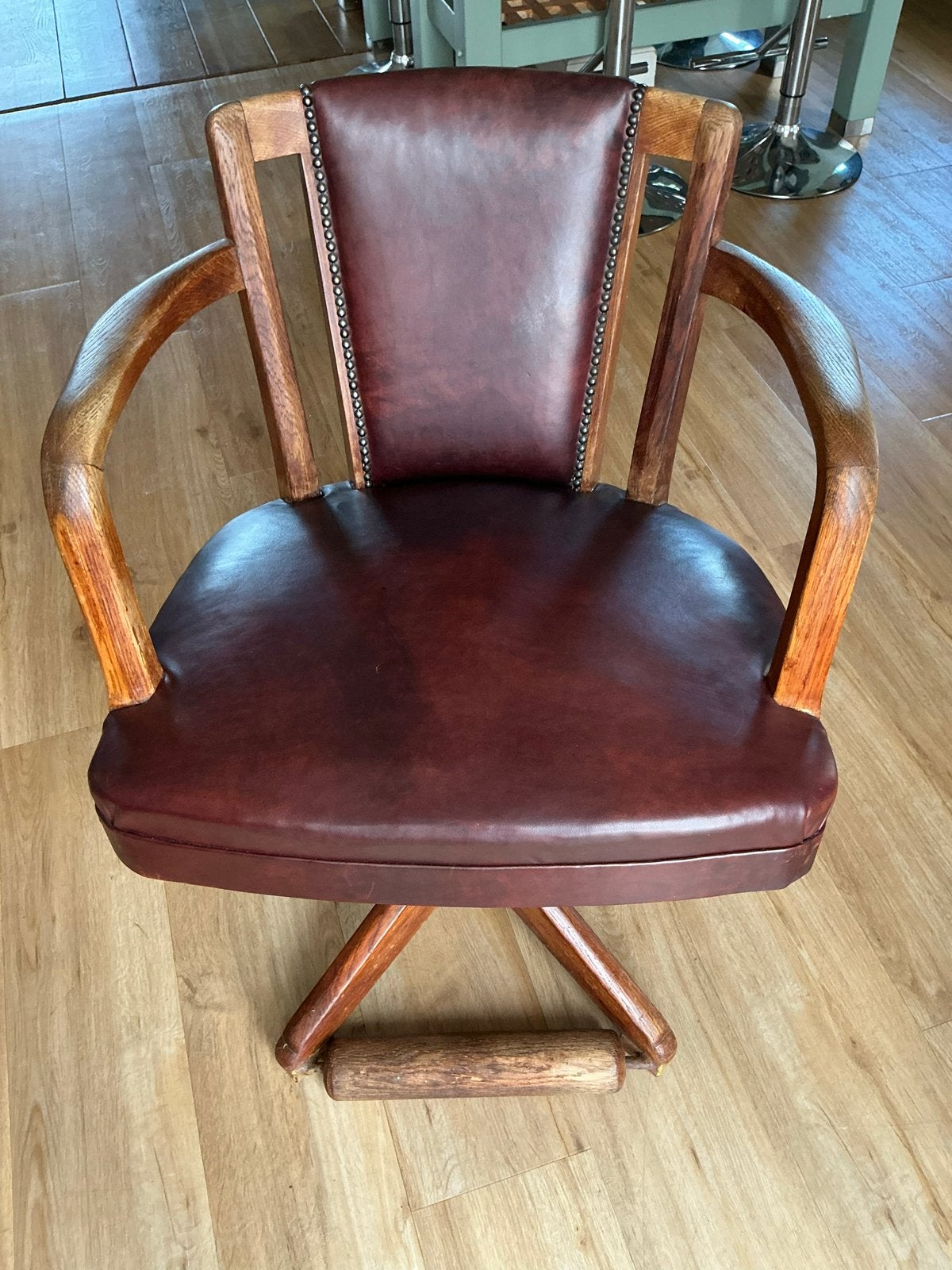 Vintage Bureaustoel - Hout & Leer, Antiek en Kunst, Ophalen