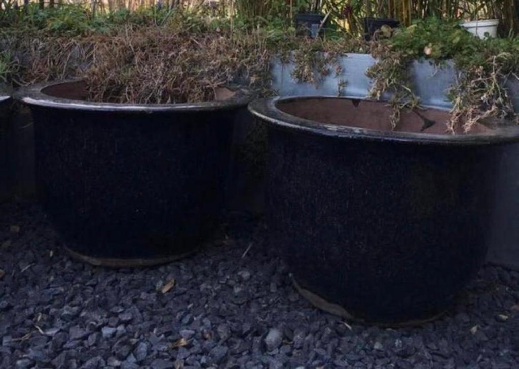 Grote blauw/zwarte geglazuurde bloempotten sets, Tuin en Terras, Bloempotten, Gebruikt, 40 cm of meer, Rond, Binnen