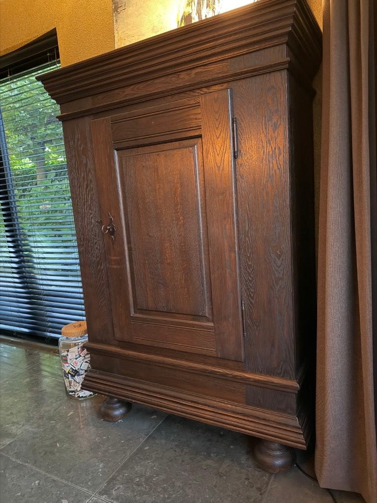Mooie donker eiken gezandstraalde kast, Ophalen, 100 tot 150 cm, Rustiek, Eikenhout