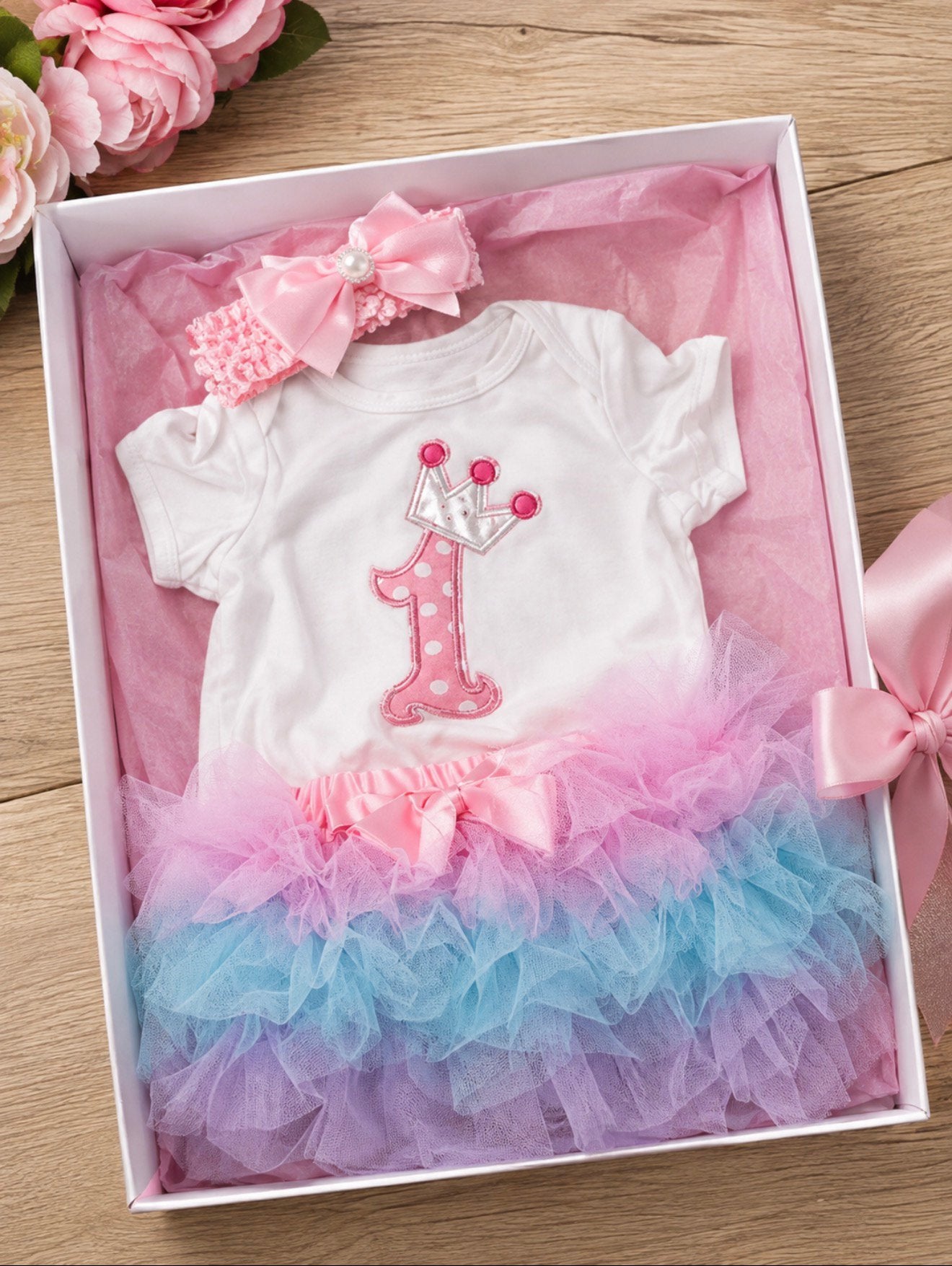 Prinsessenoutfit 1e verjaardag - Romper, tutu & haarband, Ophalen, Nieuw, Meisje