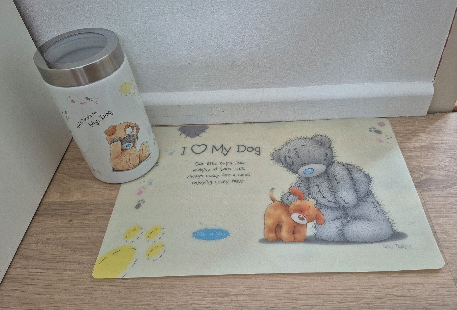 Honden placemat en voorraadpot, Ophalen of Verzenden, Zo goed als nieuw