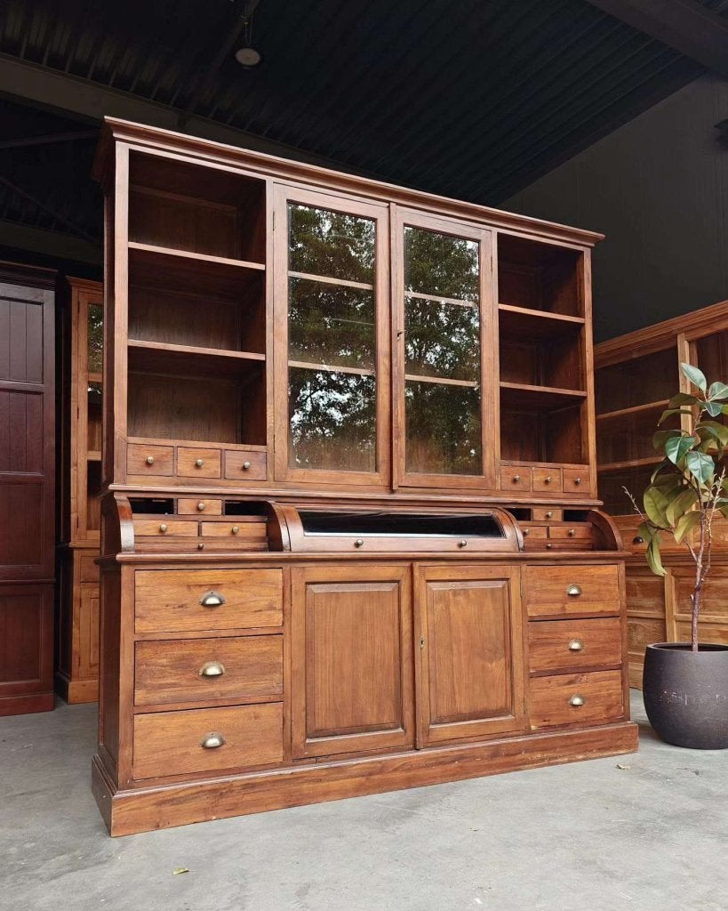 antieke teakhouten grutterskast | Apothekerskast teak #7092, Huis en Inrichting, -, 200 cm of meer, -, Ophalen of Verzenden