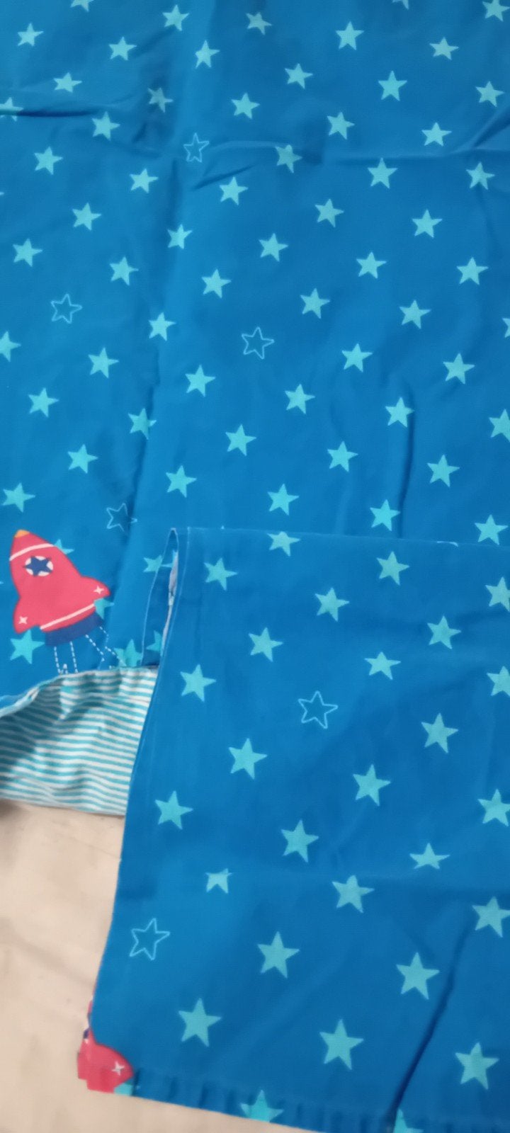 Katoenen dekbedovertrek raketten en sterren 135x107 cm, Blauw, Dubbelzijdig, Beddengoedset, Ophalen of Verzenden