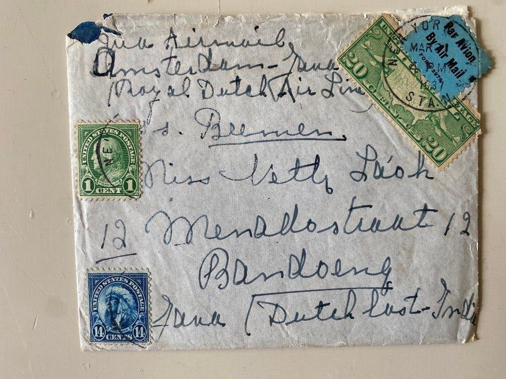 LUCHTPOSTBRIEF USA naar BANDOENG 1937 met juiste porto, Verzenden, Brief