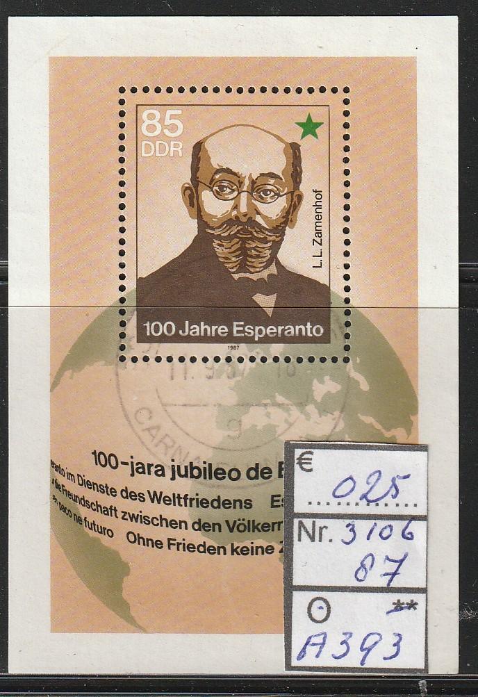 DDR Esperanto Blok 87 Michel 3106 Nr.A393g, Postzegels en Munten, Verzenden, DDR, Gestempeld