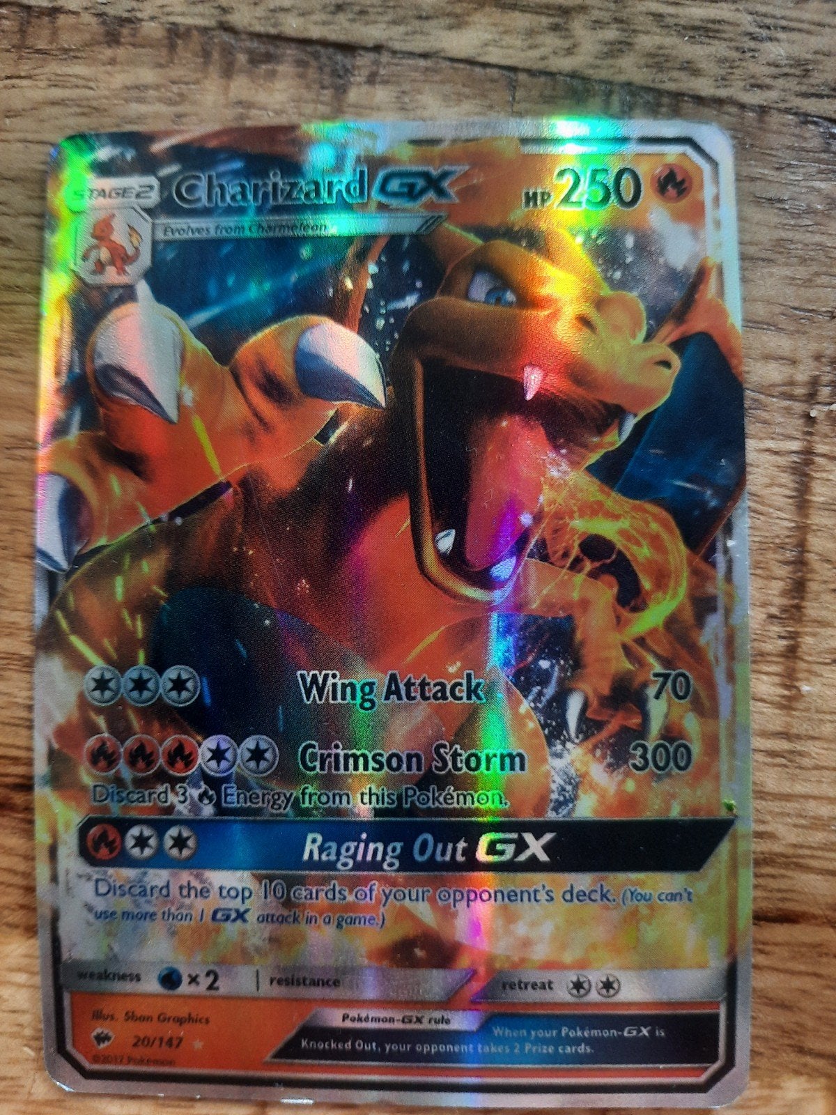 Charizard GX Pokémon Kaart - Stage 2 - HP 250, Ophalen of Verzenden, Gebruikt, Losse kaart, Foil