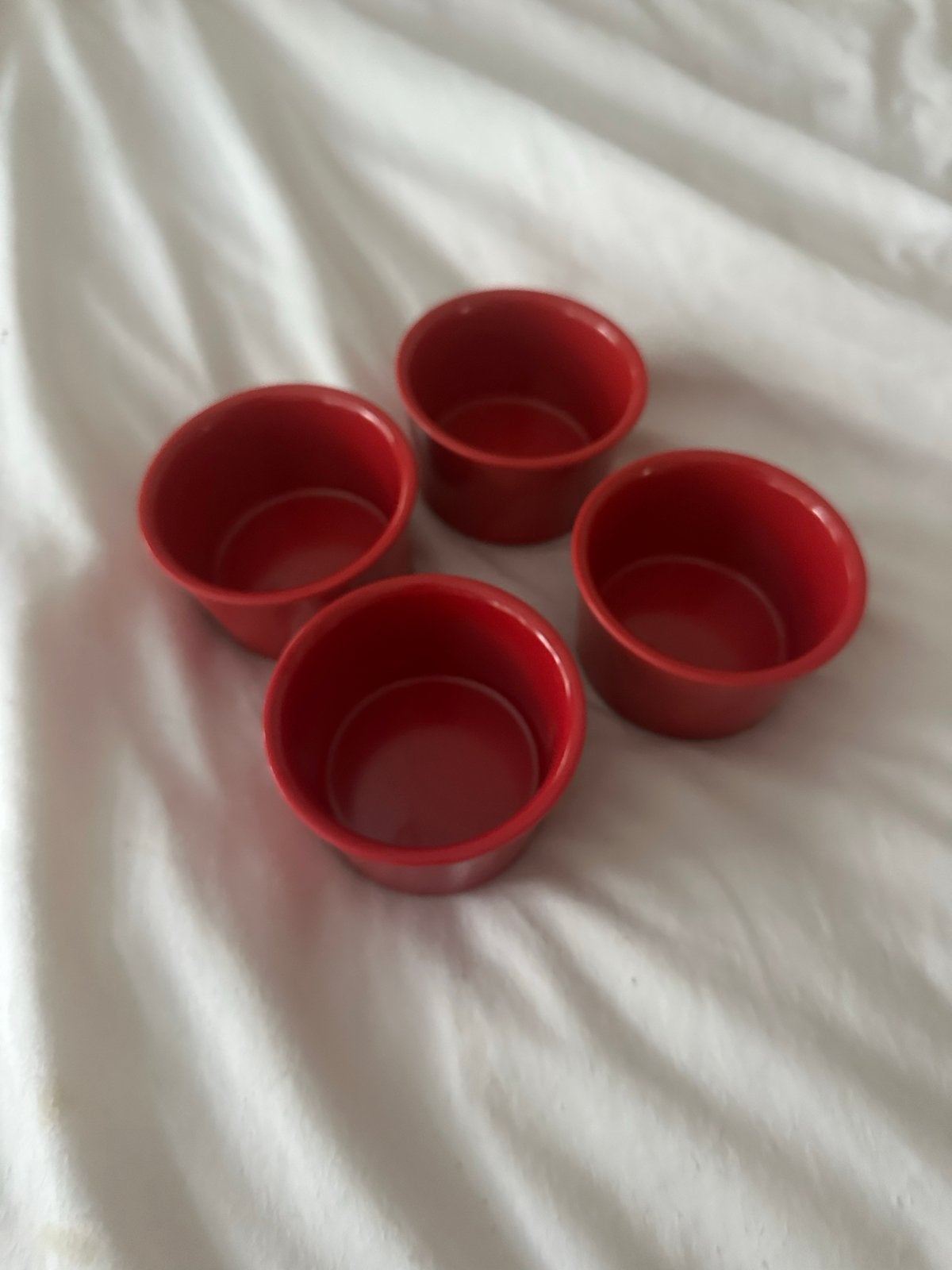 Set van 4 rode melamine bakjes - Onbreekbaar camping servies, Ophalen of Verzenden, Gebruikt