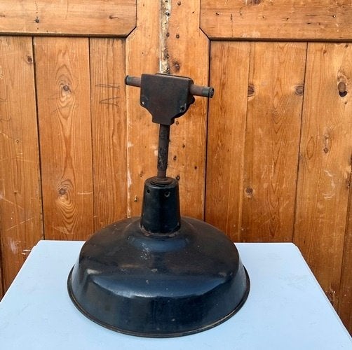 Hanglamp gang zwart metaal emaille origineel industrie lamp, Huis en Inrichting, Lampen | Hanglampen, Ophalen of Verzenden, Gebruikt