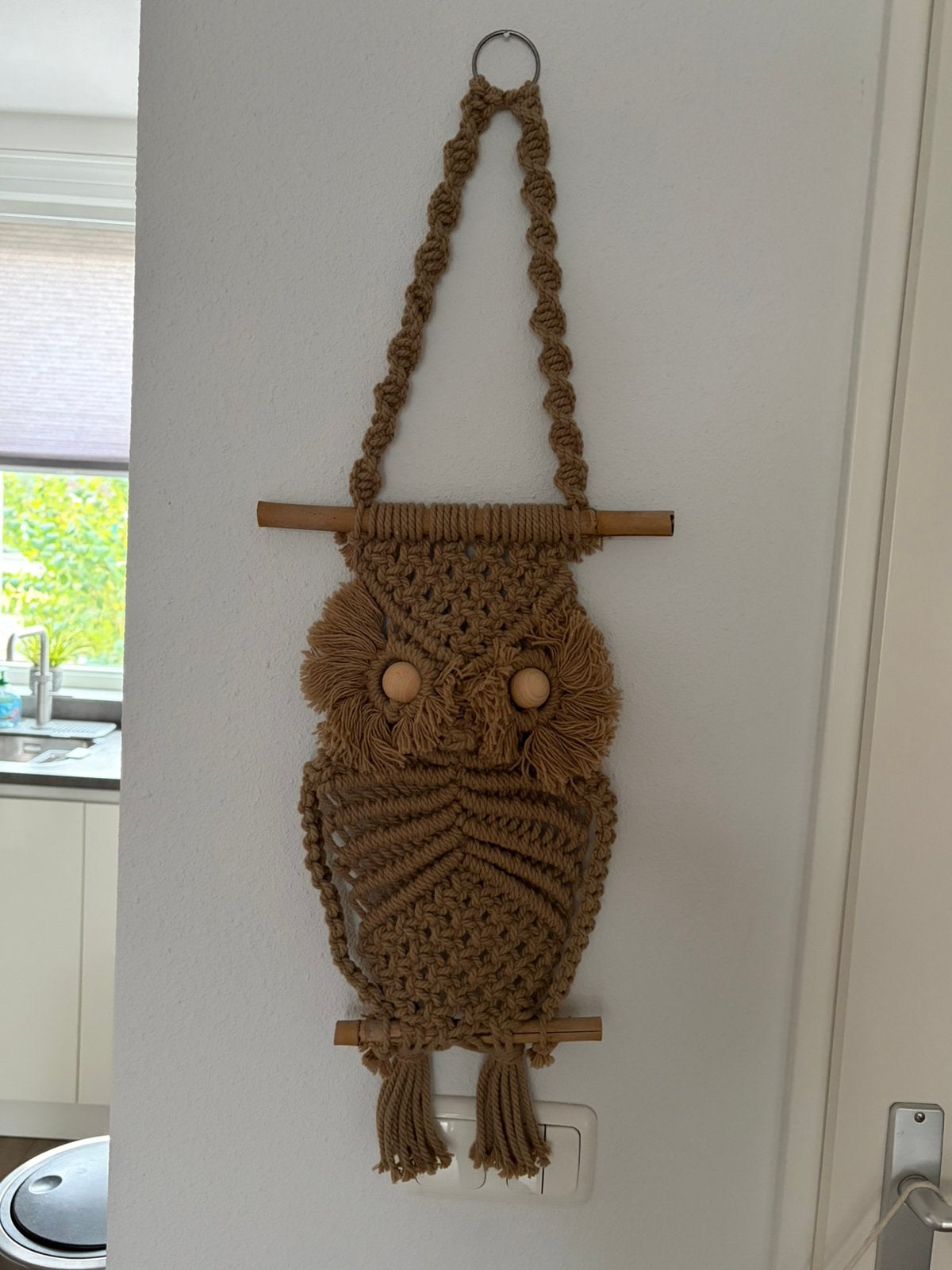 Macrame uil, Huis en Inrichting, Wandhanger, 80 cm, Ophalen of Verzenden, Zo goed als nieuw