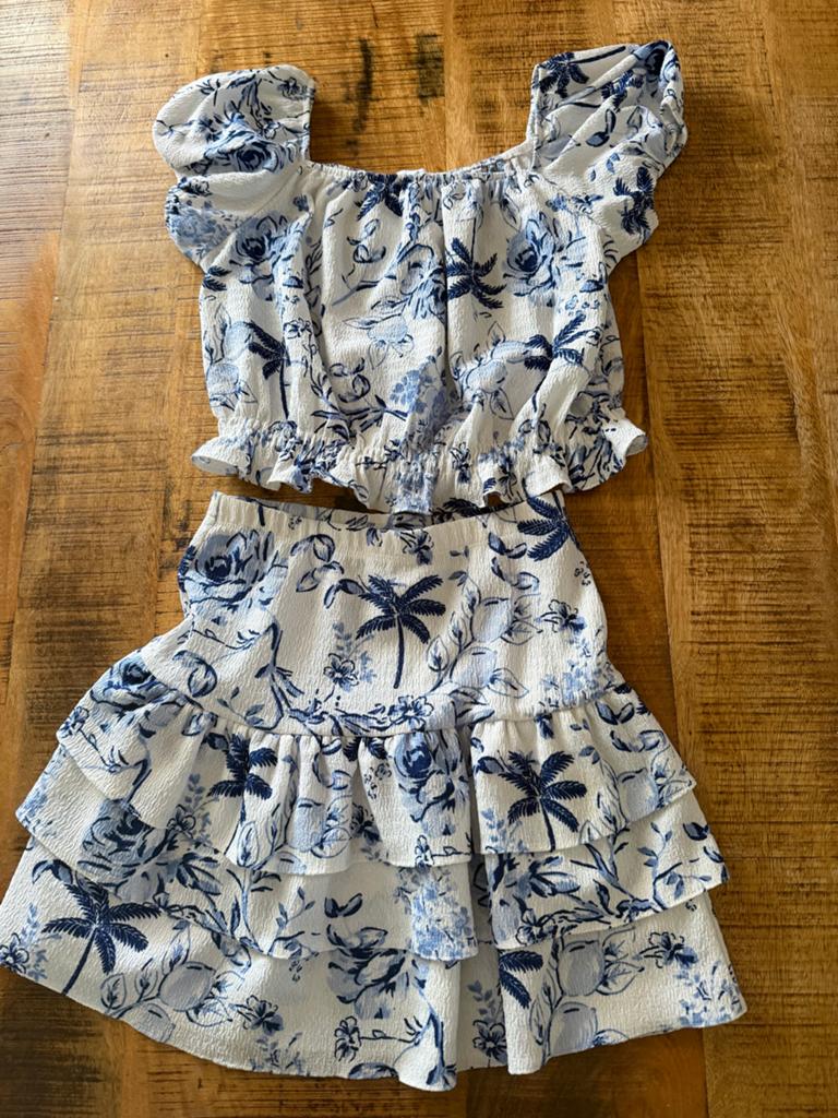 Zomerse tweedelige set: top en rok met bloemenprint, Kinderen en Baby's, Kinderkleding | Maat 152, Ophalen of Verzenden, Zo goed als nieuw