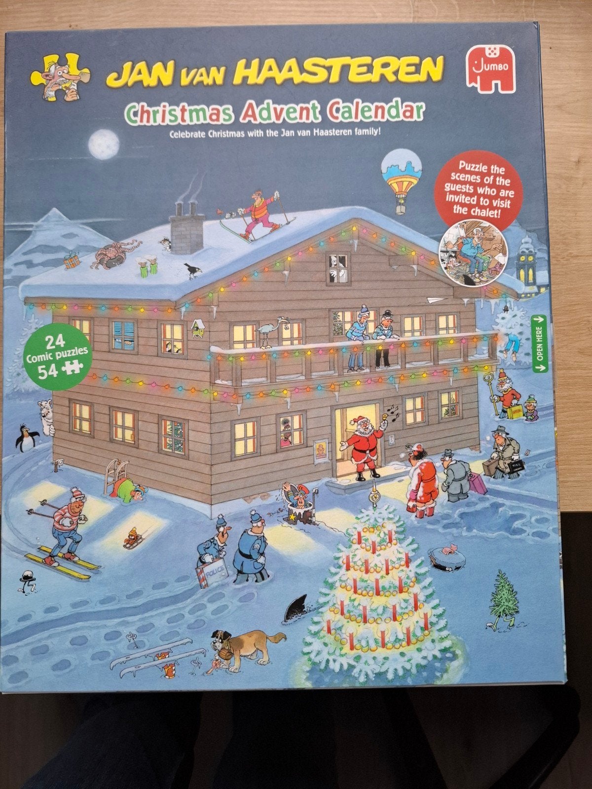 Kerst adventspuzzel Jan van Haasteren 2025 1 x gelegd, dus a, Ophalen of Verzenden, 500 t/m 1500 stukjes, Zo goed als nieuw