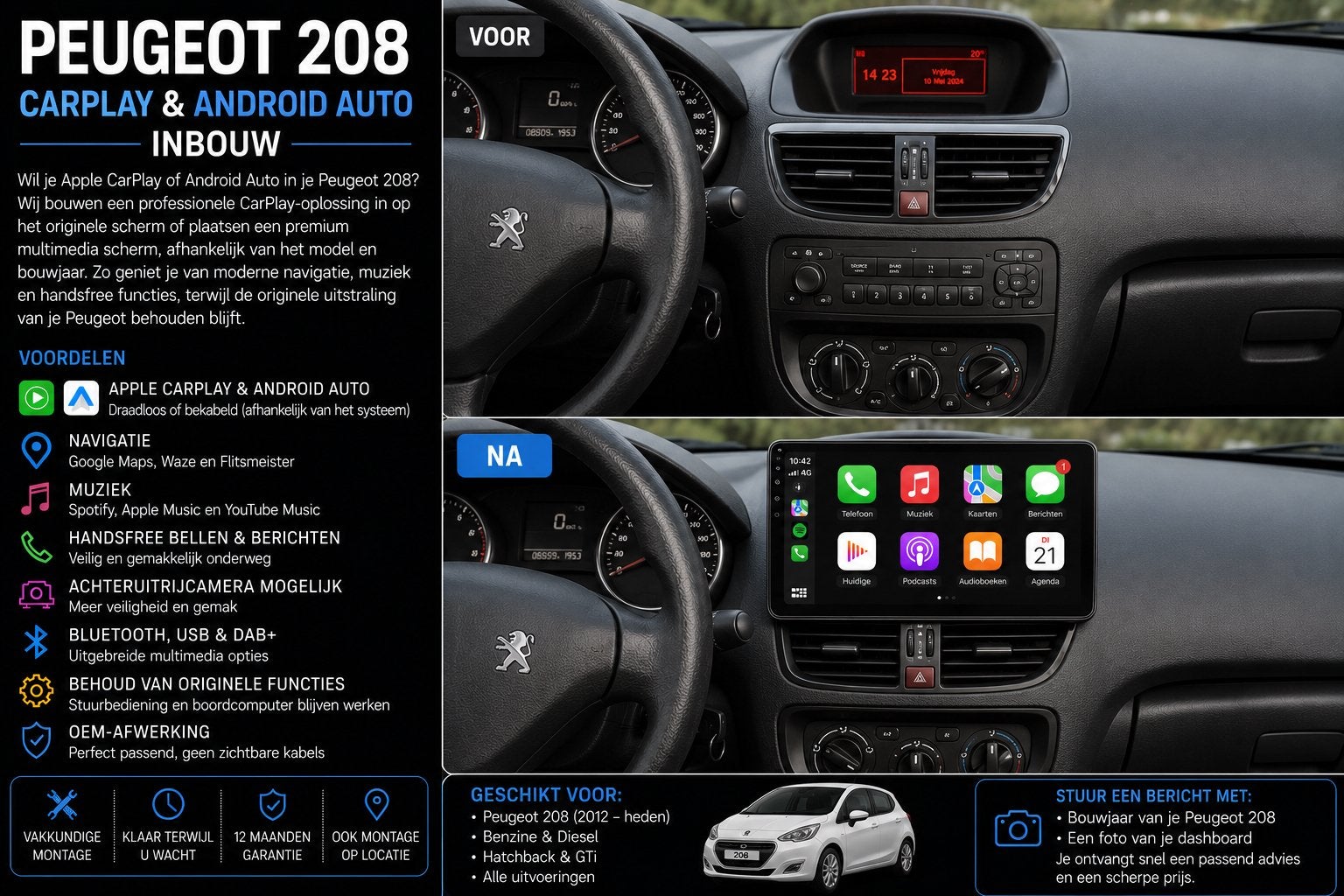 Peugeot 208 CarPlay & Android Auto Inbouw, Auto diversen, Ophalen, Nieuw