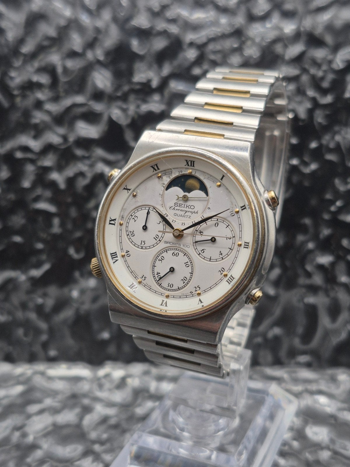 Seiko Sports 100 Moonphase Ref. 7A48-7000 Quartz Two Tone, IOS, Ophalen of Verzenden, Zo goed als nieuw, Seiko
