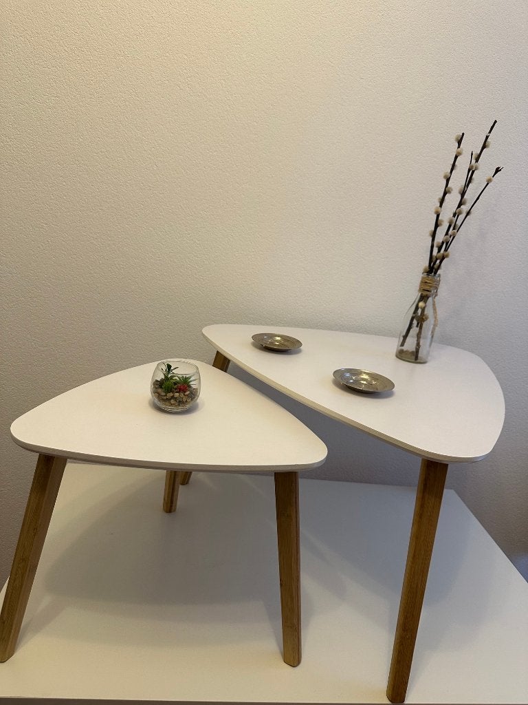 Set van 2 bijzettafels met houten poten Scandinavisch design, Ophalen, Rond, Zo goed als nieuw, 75 cm of meer