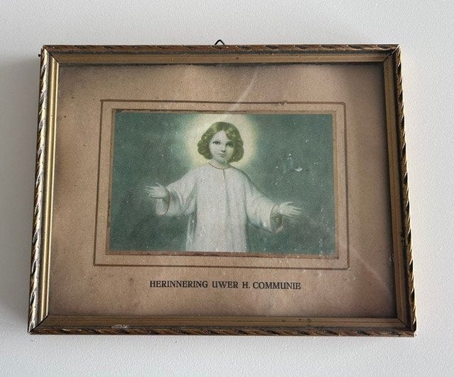 Vintage herinneringsprent "Eerste Heilige Communie", Antiek en Kunst, Ophalen