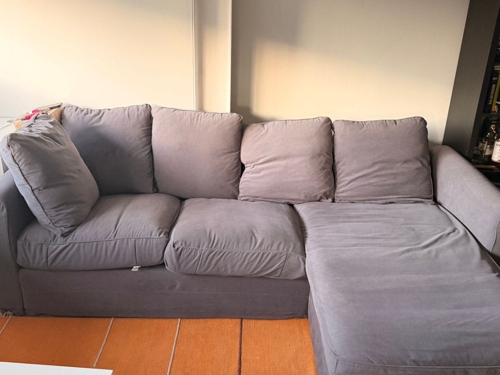 Te koop: Hoekbank (grijs) met opbergruimte, Ophalen, 250 tot 300 cm, Gebruikt, Hoekbank