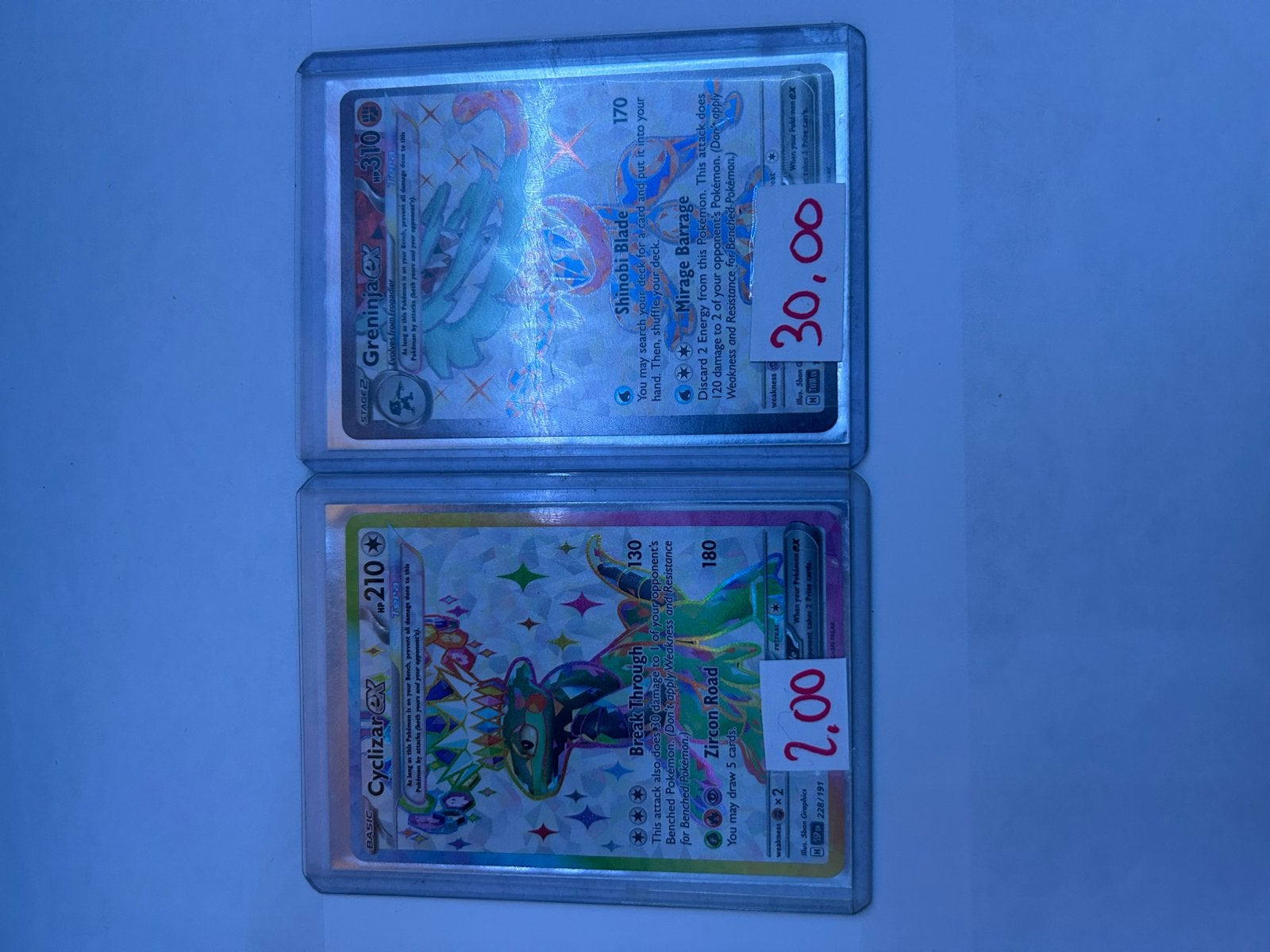 Pokémon kaarten: Greninja ex en Cyclizar ex (Foil), Ophalen of Verzenden, Zo goed als nieuw, Meerdere kaarten, Foil