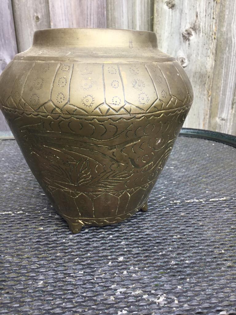 Antieke messing vaas met gravures, Antiek en Kunst, Ophalen