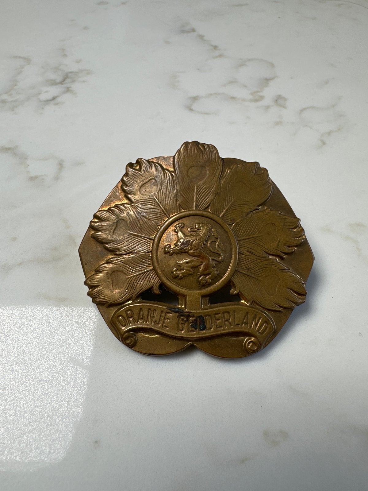 Oranje Gelderland embleem - Landmacht, Ophalen of Verzenden, Landmacht, Nederland, Embleem of Badge