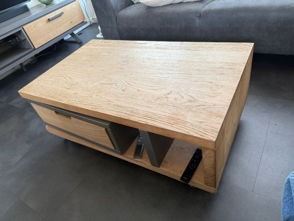 salontafel 100x60 cm – eiken & antraciet & metaal, Ophalen, Gebruikt, 100 tot 150 cm, 50 tot 100 cm