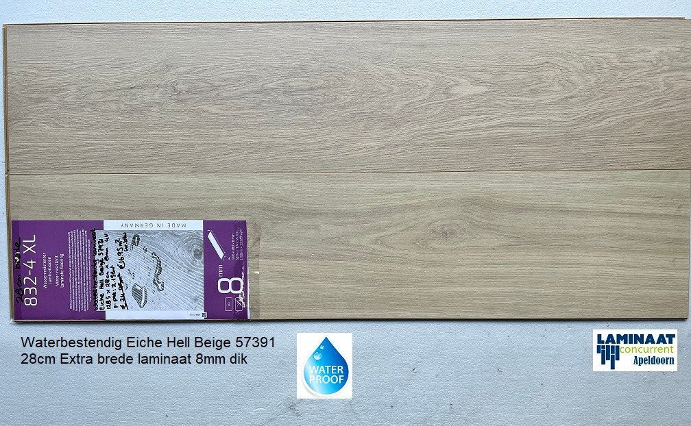 Waterbestendig Laminaat Eiche Hell Beige 57391 28cm brede, 75 m² of meer, Beige, Nieuw, Ophalen of Verzenden