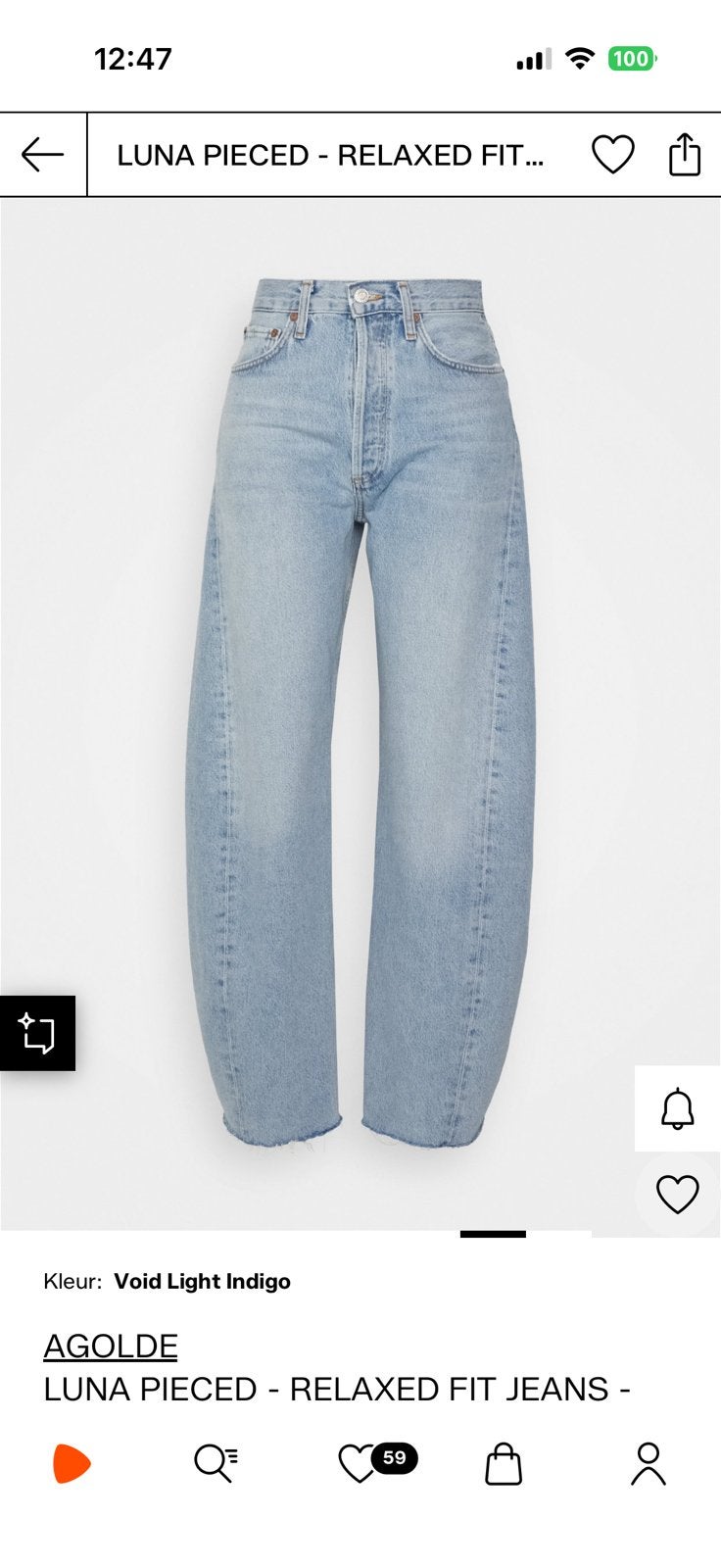 Agolde luna jeans maat 31-34 €100, Verzenden, Zo goed als nieuw, Blauw, W30 - W32 (confectie 38/40)