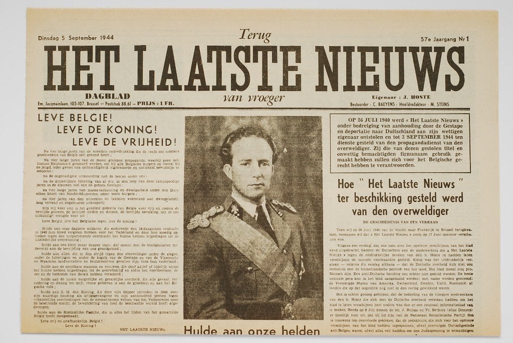 Het Laatste Nieuws - België bevrijd - herdruk krant WOII