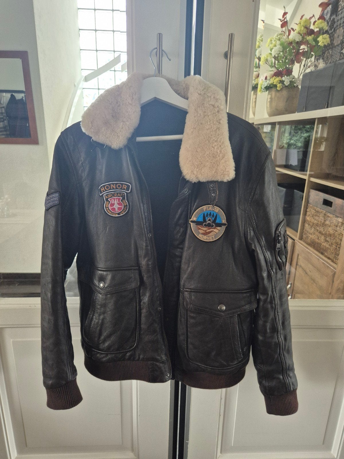Leren aviator winter jack, Ophalen, Zo goed als nieuw, Maat 56/58 (XL), Bruin