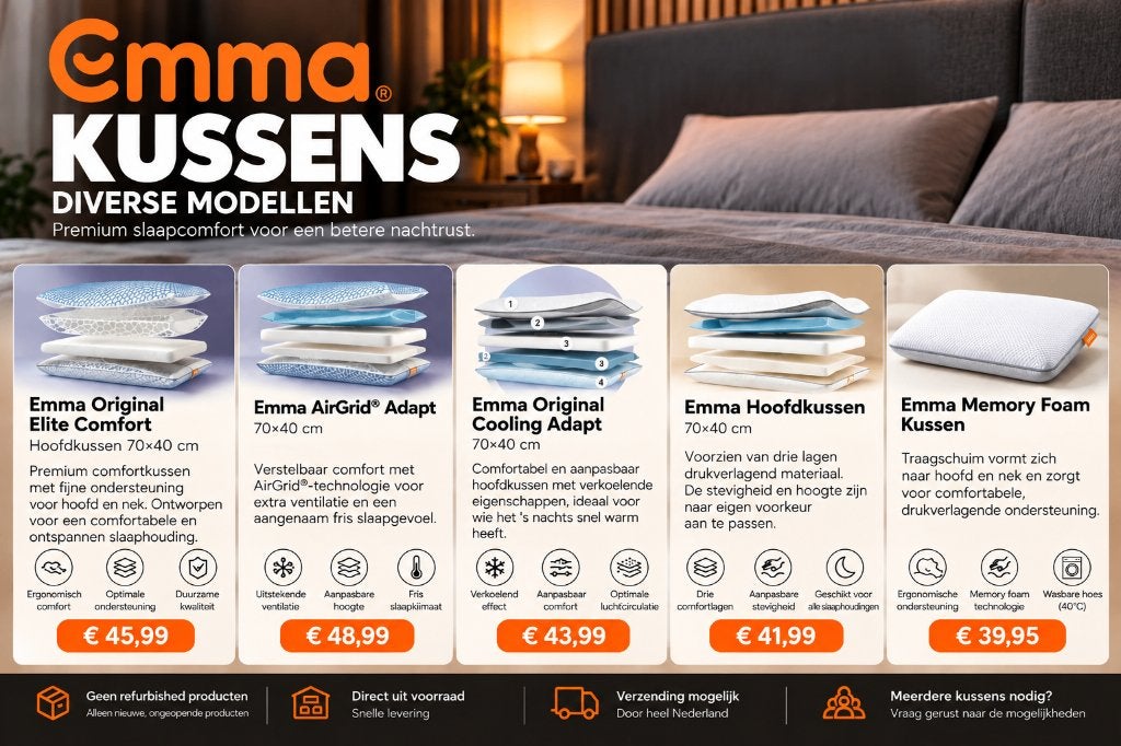 Emma Hoofdkussen alle types al vanaf €39,95, Eenpersoons, Wit, Nieuw, Ophalen of Verzenden