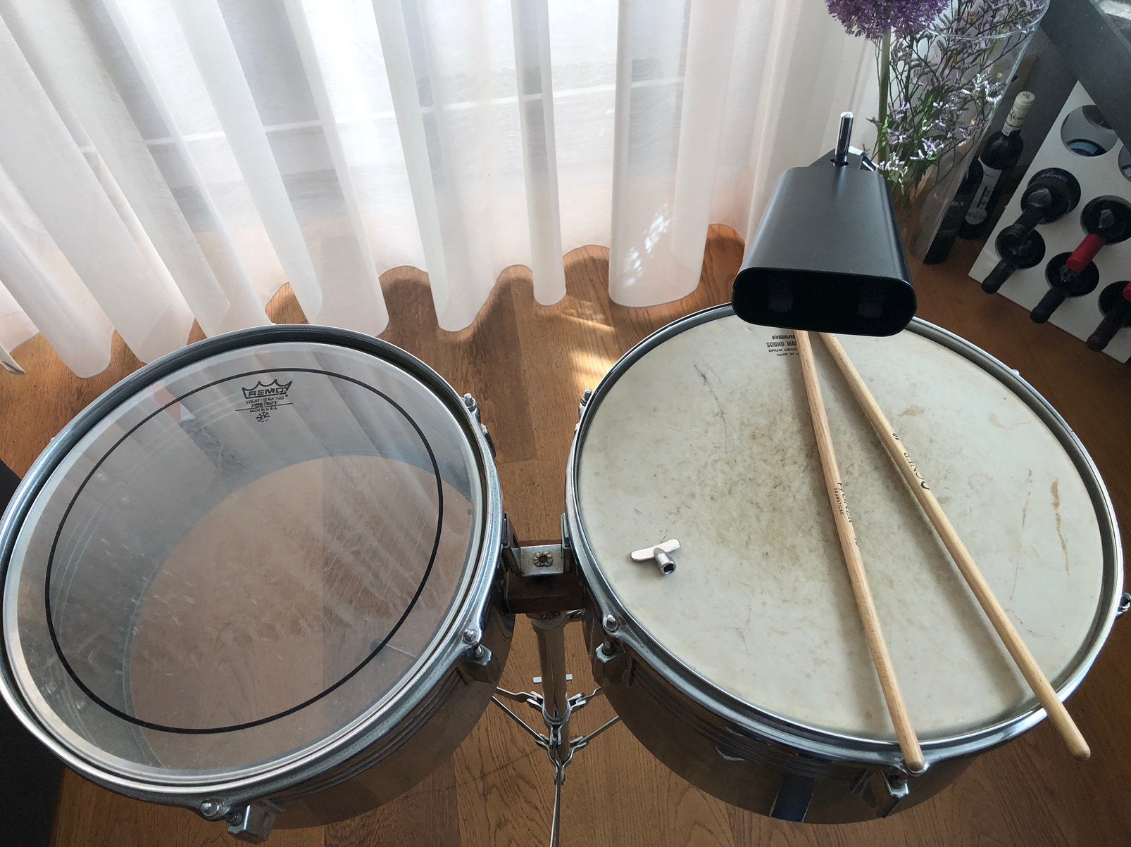 13 en 14 inch timbales, cowbell, stemsleutel en hoes, Ophalen, Gebruikt, Overige merken