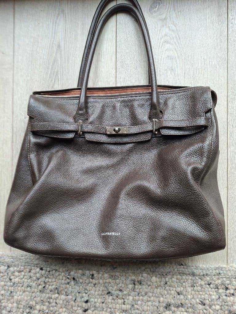 Hermes-style leren dames werktas, Sieraden, Tassen en Uiterlijk, Ophalen of Verzenden, Zo goed als nieuw, Bruin, Handtas