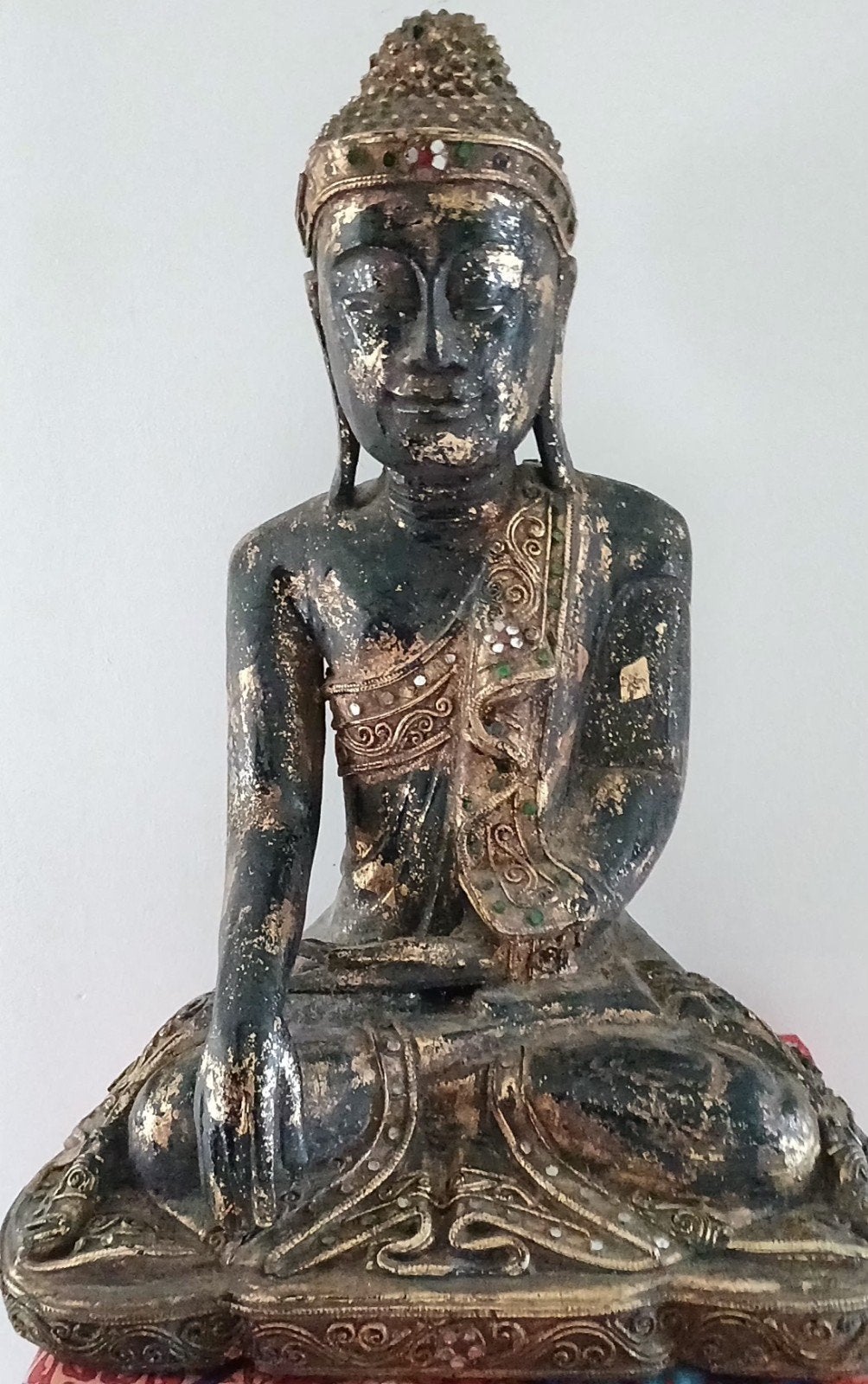 Antieke houten  Mandalay Boeddhabeeld uit Birma (Myanmar), Ophalen of Verzenden