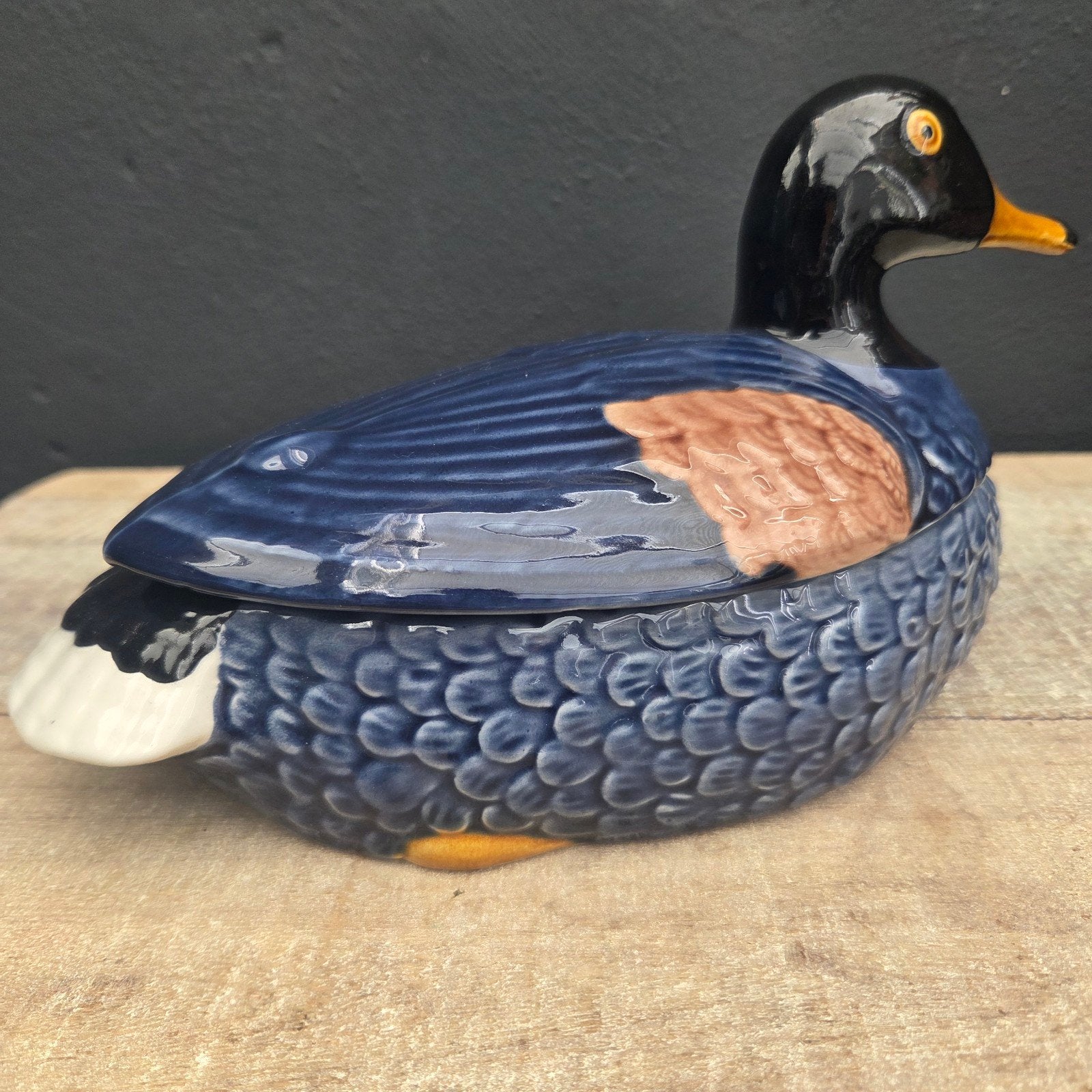 Michel Caugant terrine aardewerk eend blauw, Ophalen of Verzenden