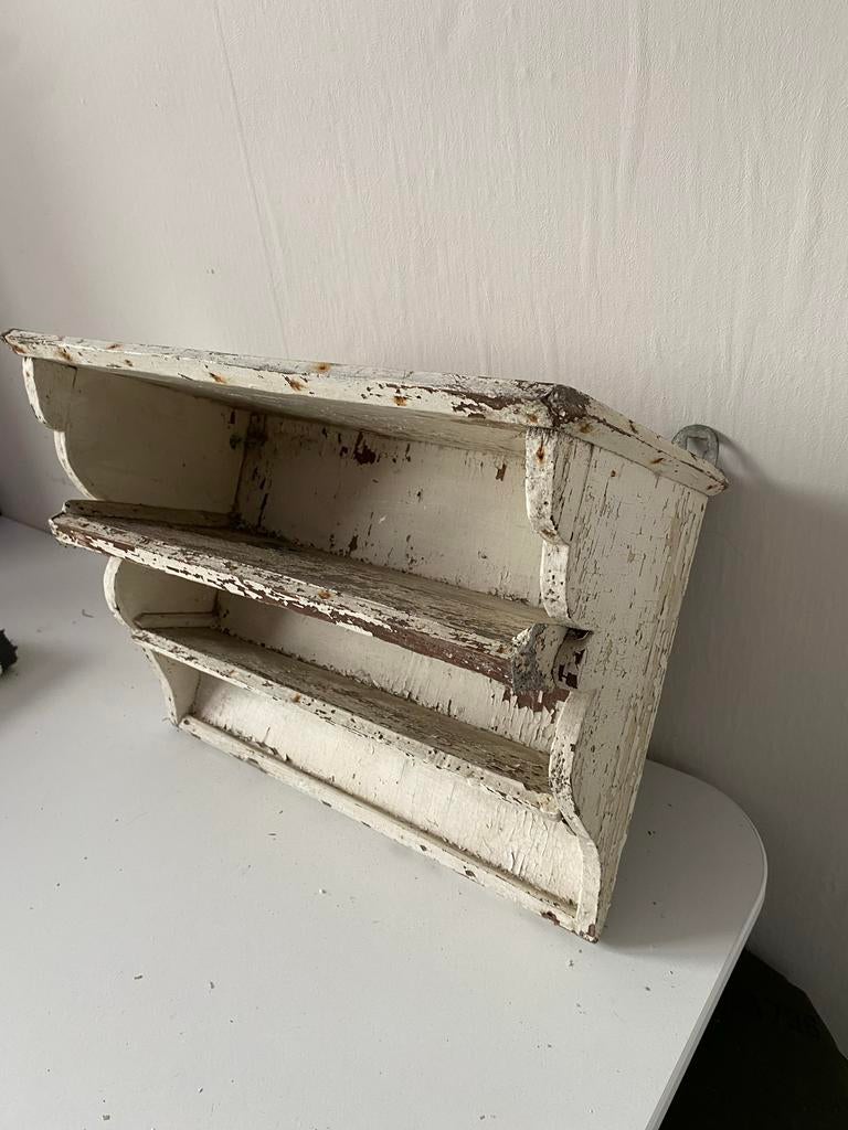 Brocante wandkastje - Vintage houten wandrekje, Ophalen of Verzenden