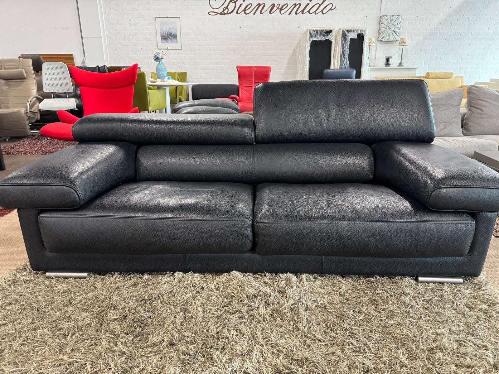 Roche Bobois 2-zitsbank zwart leer, Huis en Inrichting, France, Roche Bobois, 100 tot 125 cm, Tweepersoons