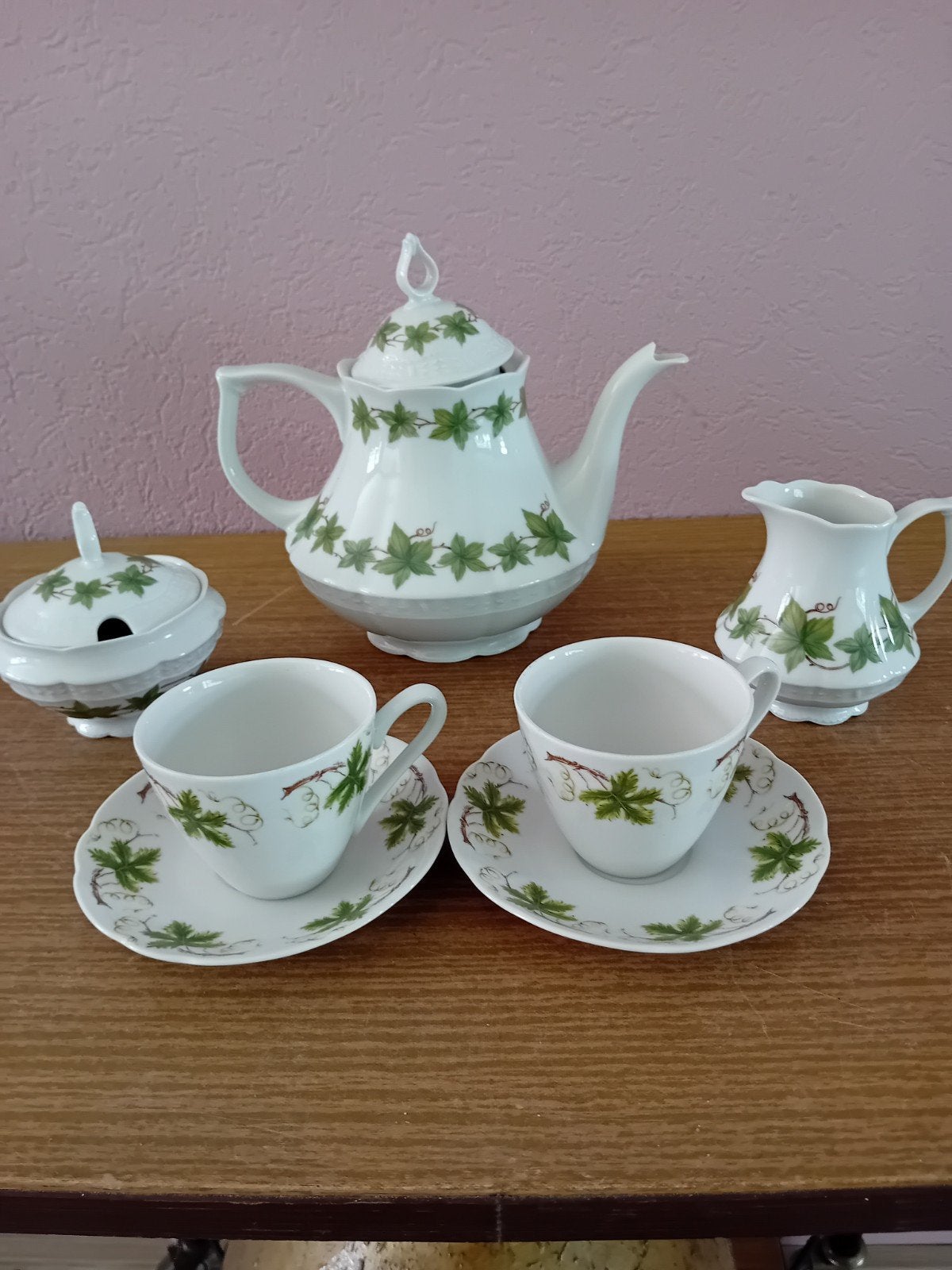 Vintage MZ Altrohlau theeservies met klimopmotief, Ophalen of Verzenden