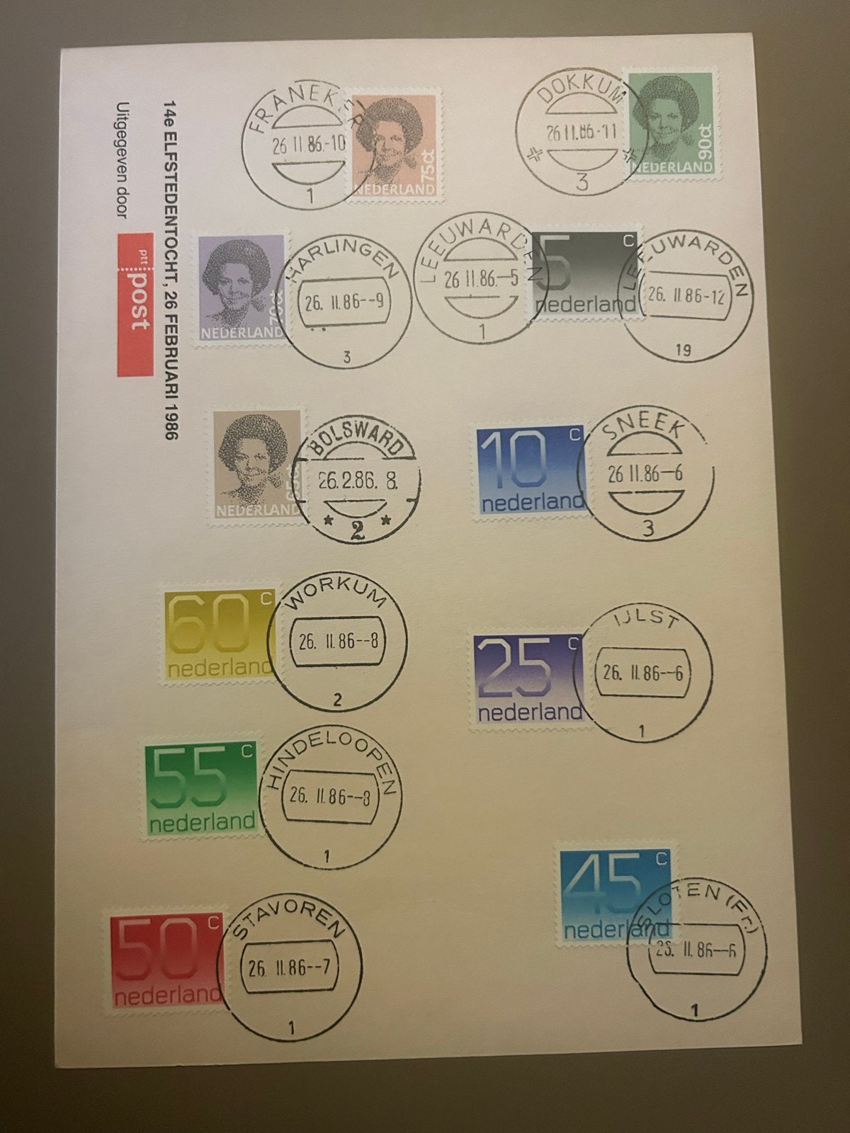 Elfstedentocht 1986 Postzegelvel - Gestempeld, Ophalen of Verzenden, Na 1940, Gestempeld
