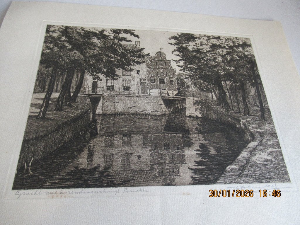 Franeker - Korendragers huisje - Johan Hemkes, Ets, Ophalen of Verzenden, 31 cm, 24 cm