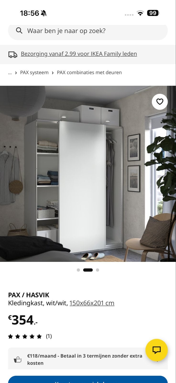 IKEA PAX / HASVIK Kledingkast wit/wit, 150x66x201 cm, Huis en Inrichting, Kasten | Kledingkasten, Ophalen, 100 tot 150 cm, 200 cm of meer