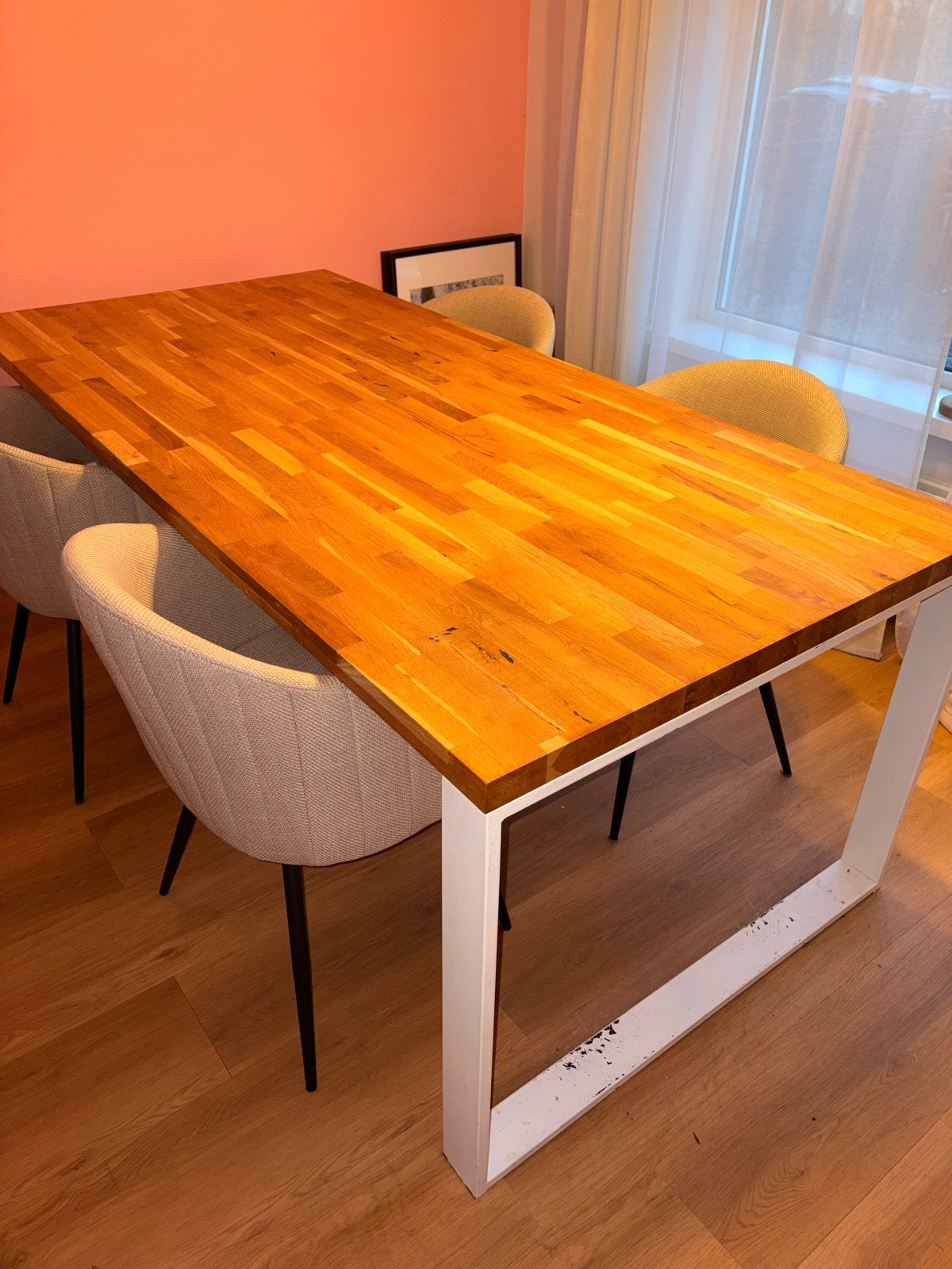 Eettafel met massief houten blad 200 cm, Huis en Inrichting, Ophalen, Gebruikt, 50 tot 100 cm, 150 tot 200 cm