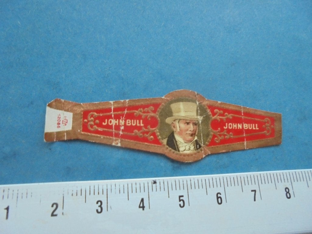 Oude sigarenband John Bull met portret en nr. 12086, Ophalen of Verzenden, Gebruikt, Sigarenbandjes