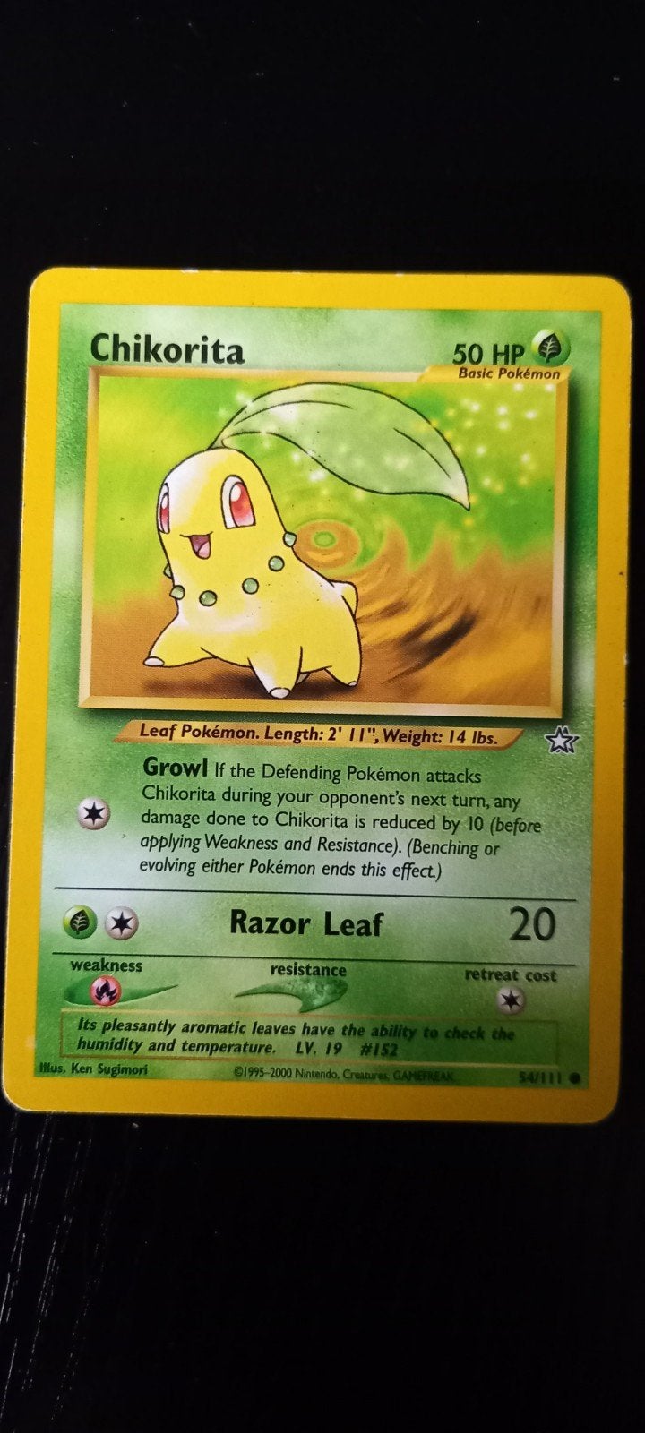 Chikorita Pokémon kaart 54/111 - Neo Genesis (Engels), Ophalen of Verzenden, Gebruikt, Losse kaart
