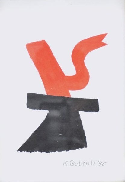 Klaas Gubbels (1934) Acryl papier "Koffiekan Tafel" Ges Ged, Acrylverf, Overig onderwerp, Papier/karton, Ophalen of Verzenden