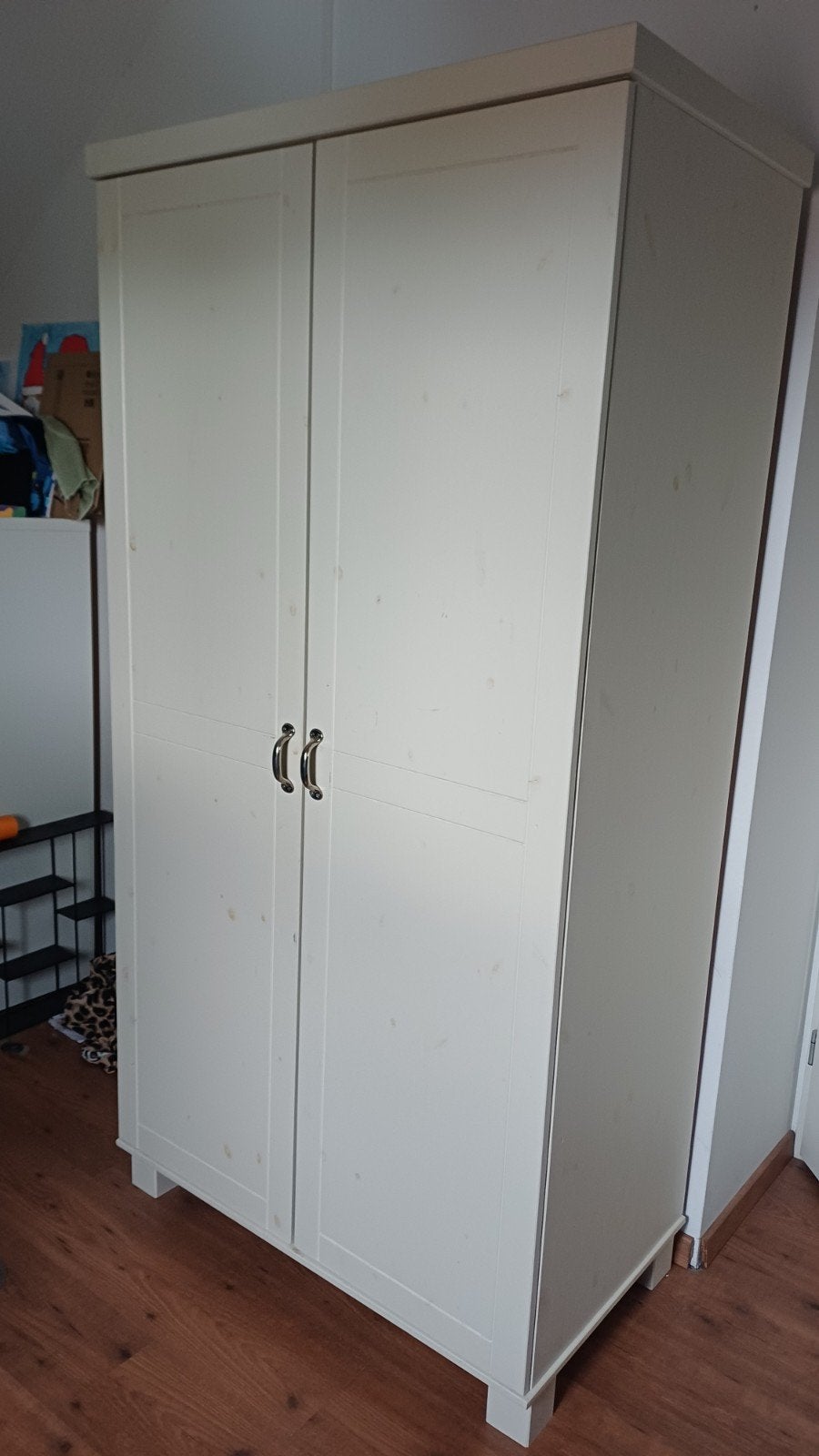 kledingkast creme-wit, hang en leg, Met deur(en), Gebruikt, 100 tot 150 cm, Ophalen of Verzenden