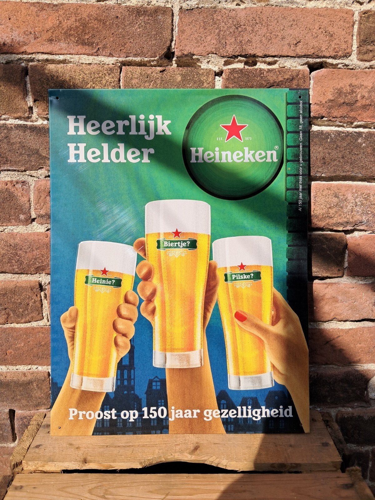 Mooie metaal/blikken reclame Heerlijk helder Heineken., Ophalen of Verzenden, Nieuw, Reclamebord, Plaat of Schild, Heineken