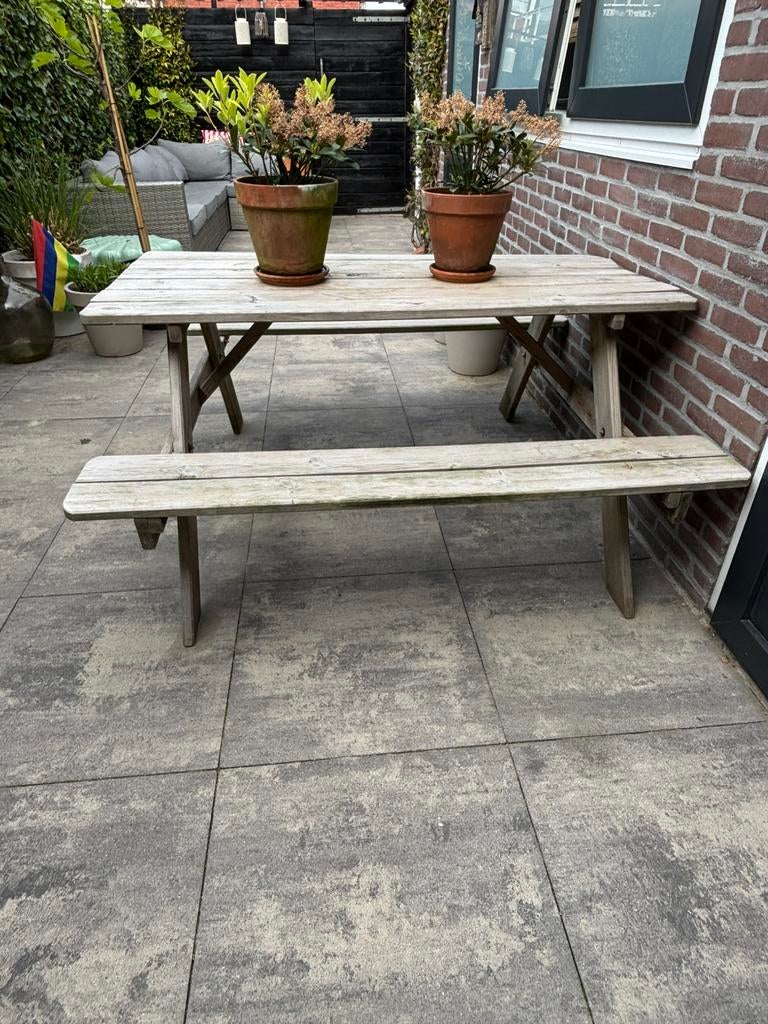 Picknicktafel 150 cm, Tuin en Terras, Picknicktafels, Ophalen, Gebruikt, Rechthoekig, Hout